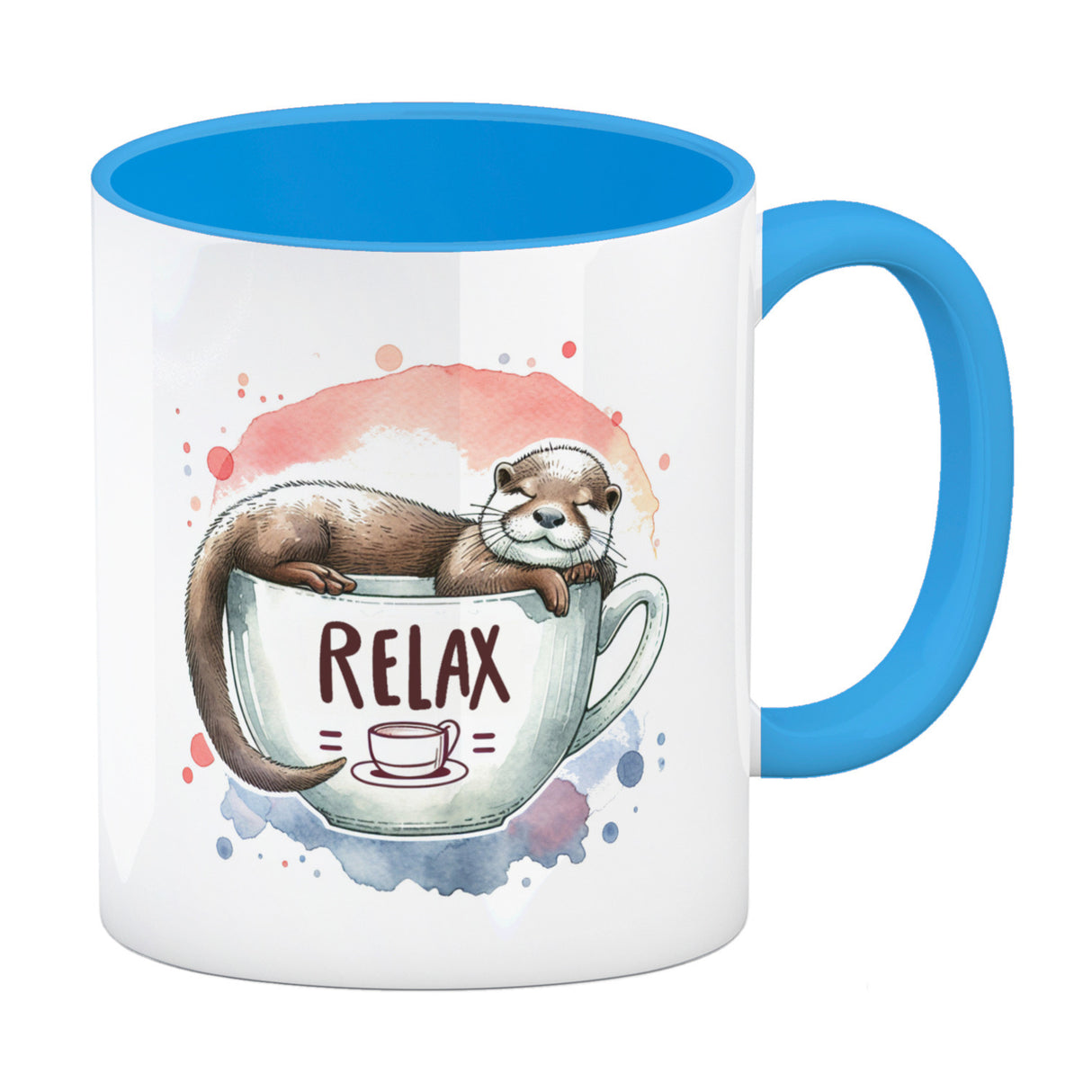 Schlafender Otter Kaffeebecher mit Spruch Relax Tasse