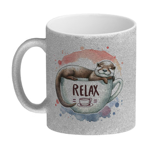 Schlafender Otter Kaffeebecher mit Spruch Relax Tasse