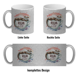 Schlafender Otter Kaffeebecher mit Spruch Relax Tasse