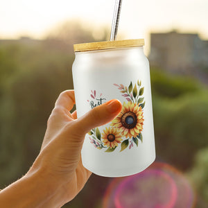 Beste Freundin Sonnenblume Trinkglas mit Bambusdeckel mit Spruch Best friend