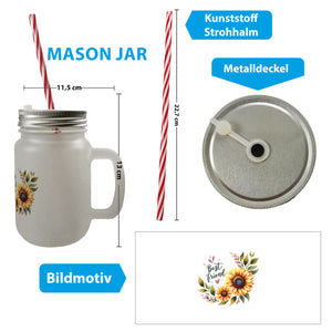 Beste Freundin Sonnenblume Trinkglas mit Bambusdeckel mit Spruch Best friend