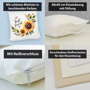 Beste Freundin Sonnenblume Kissen mit Spruch Best friend