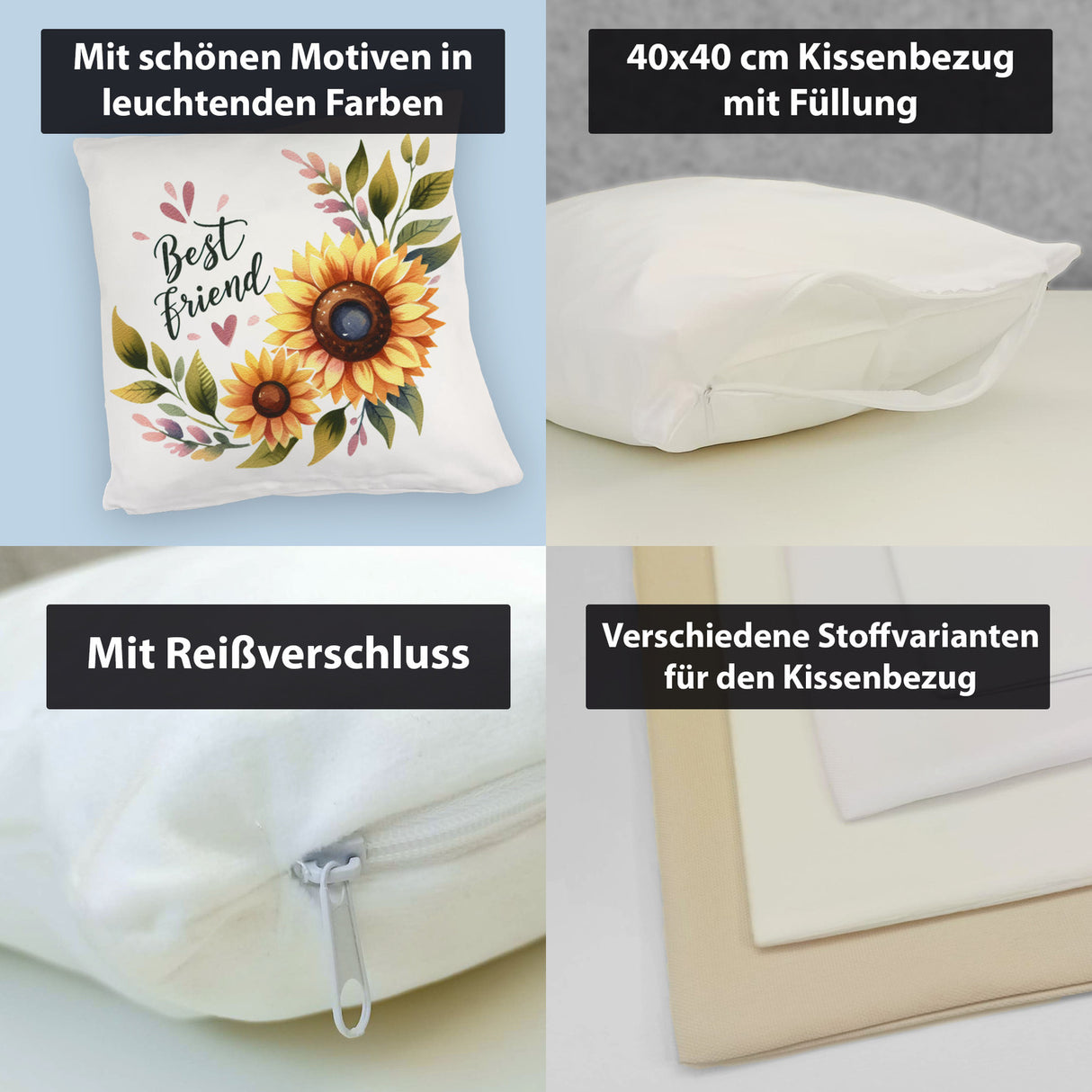 Beste Freundin Sonnenblume Kissen mit Spruch Best friend