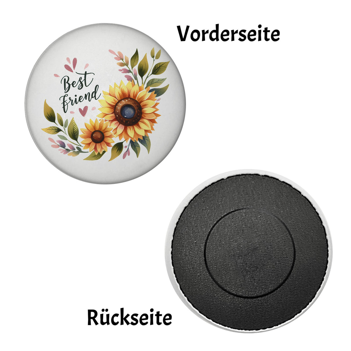 Beste Freundin Sonnenblume Magnet rund mit Spruch Best friend