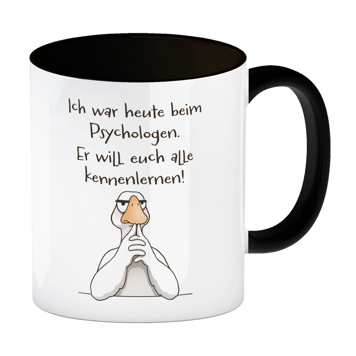 Gilbert die Gans Kaffeebecher mit Spruch Psychologe will euch alle kennenlernen