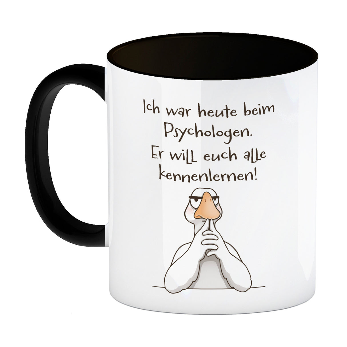 Gilbert die Gans Kaffeebecher mit Spruch Psychologe will euch alle kennenlernen