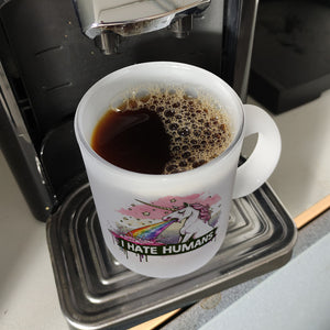 Einhorn kotzt Regenbogen Kaffeebecher mit Spruch I hate Humans