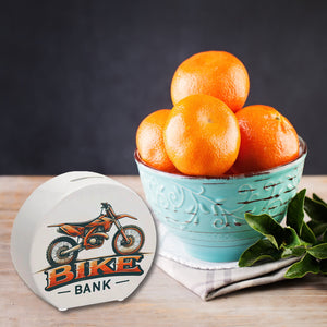 Motocross-Motorrad Spardose mit Spruch Bike Bank