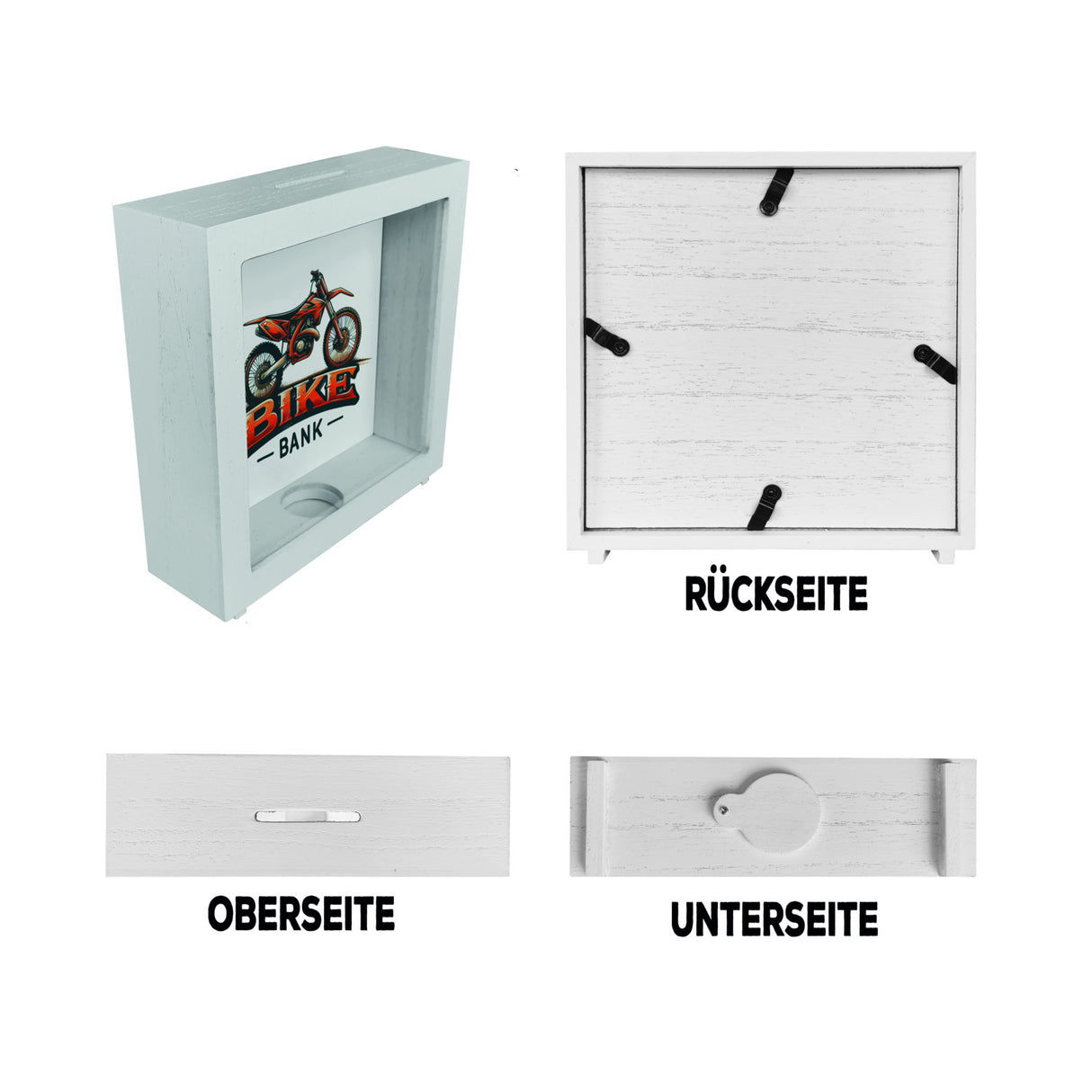 Motocross-Motorrad Spardose mit Spruch Bike Bank