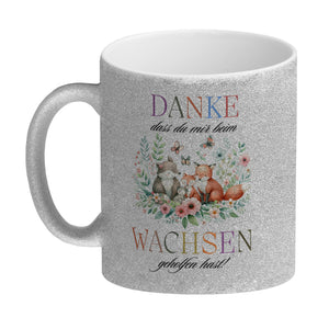 Waldtiere Kaffeebecher mit Spruch Danke für Deine Hilfe beim Wachsen