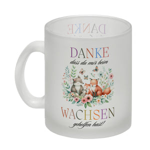 Waldtiere Kaffeebecher mit Spruch Danke für Deine Hilfe beim Wachsen