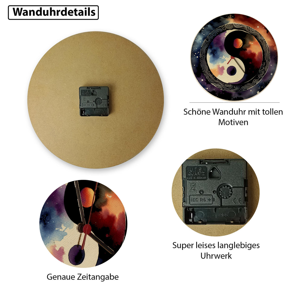 Yin und Yang Aquarell Wanduhr