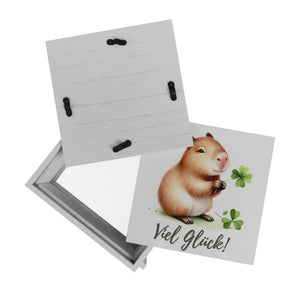 Capybara mit Kleeblatt Spardose mit Spruch Viel Glück