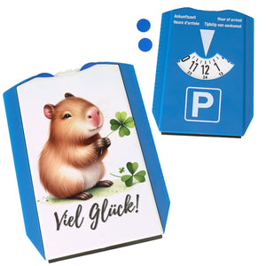 Capybara mit Kleeblatt Parkscheibe mit Spruch Viel Glück