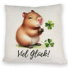 Capybara mit Kleeblatt Kissen mit Spruch Viel Glück
