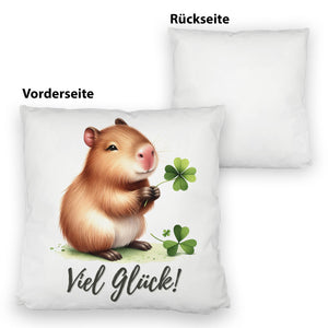 Capybara mit Kleeblatt Kissen mit Spruch Viel Glück