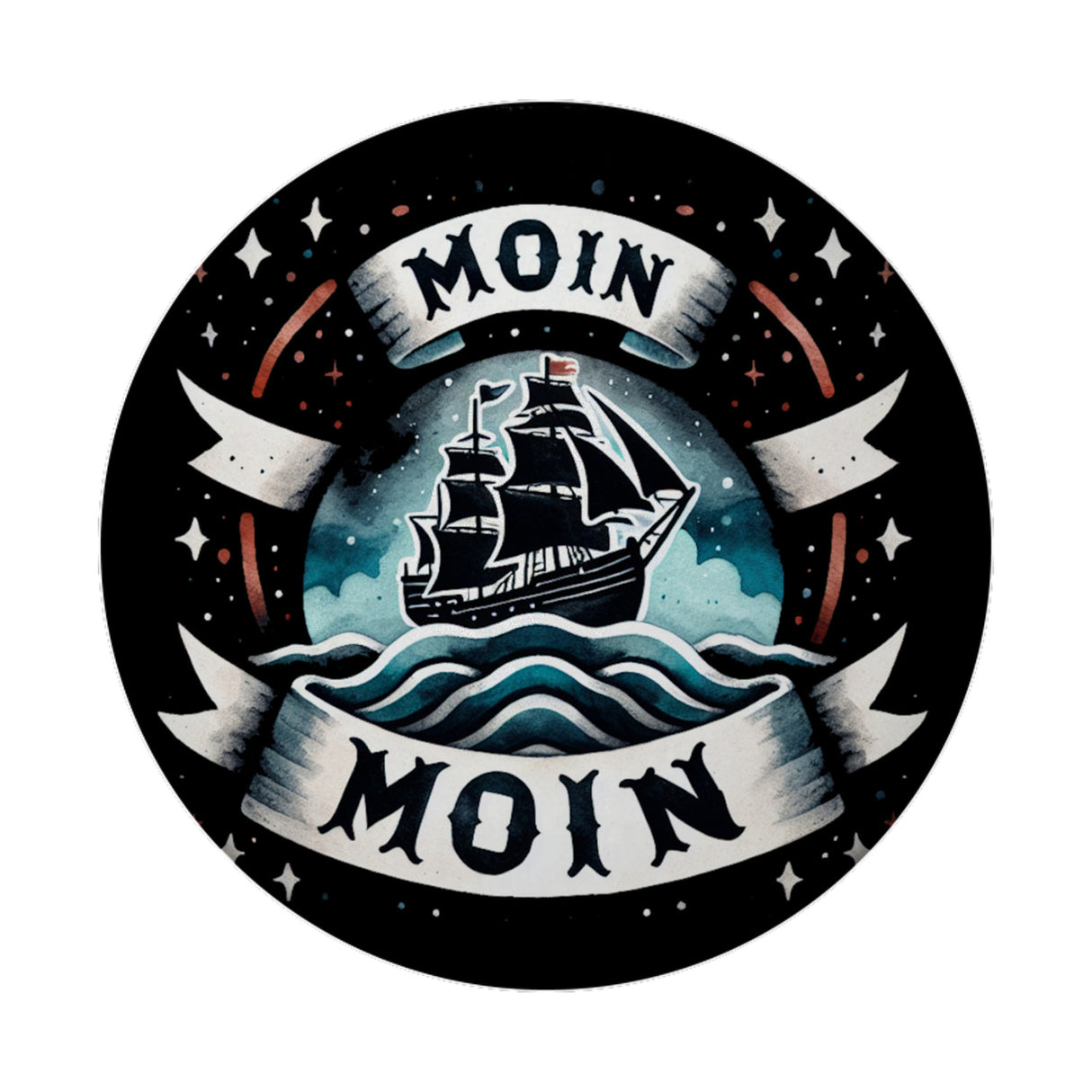 Segelschiff Moin Moin Magnet rund