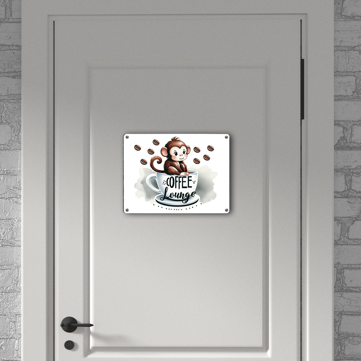 Coffee Lounge mit niedlichem Affen Metallschild in 15x20 cm