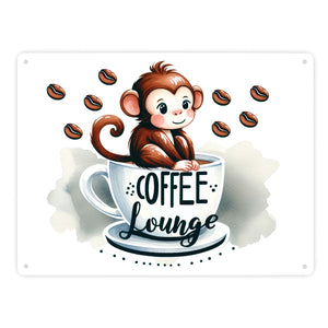 Coffee Lounge mit niedlichem Affen Metallschild in 15x20 cm