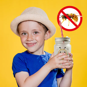 Biene Bee Happy Trinkglas mit Bambusdeckel