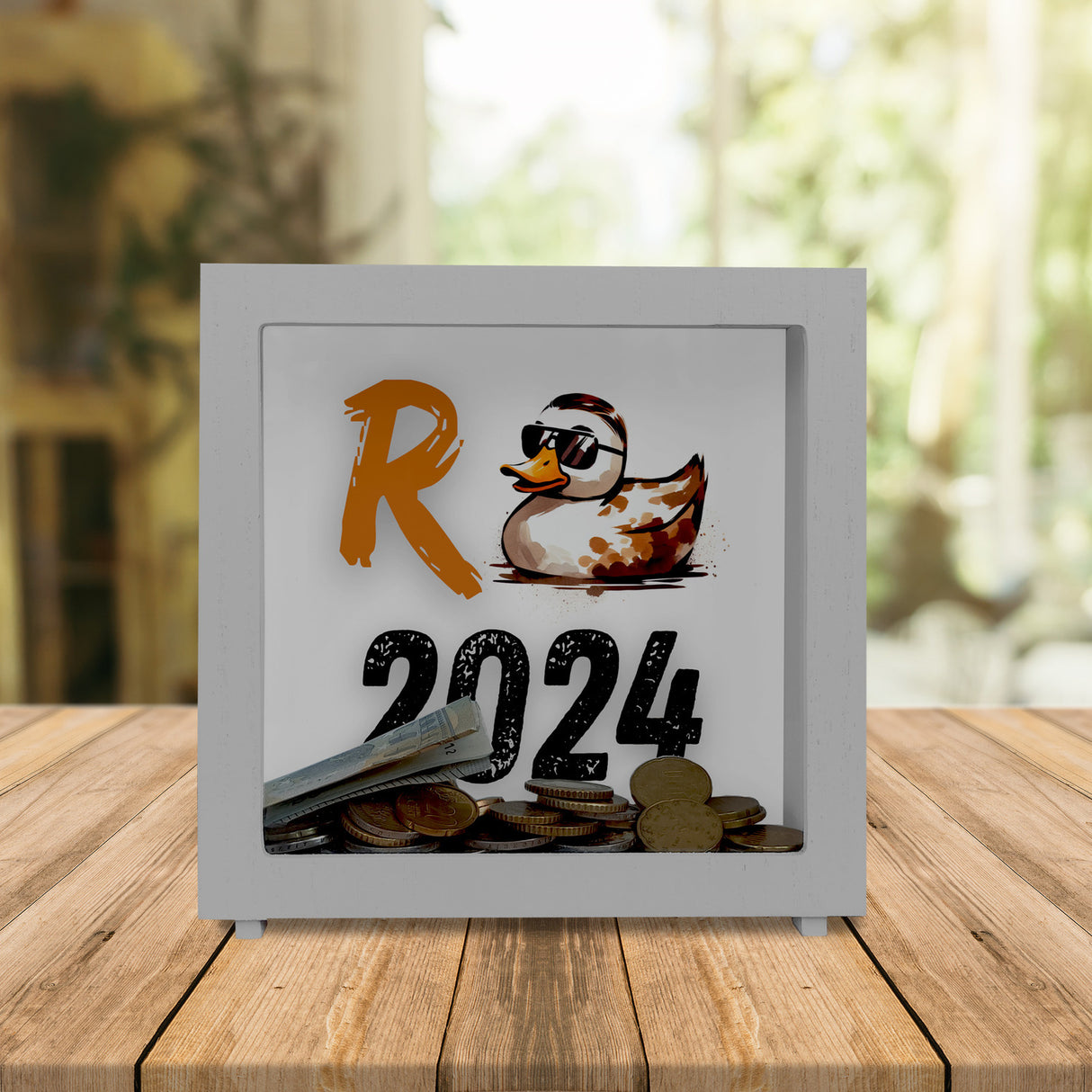 Ente mit Sonnenbrille Spardose mit Spruch Rente 2024