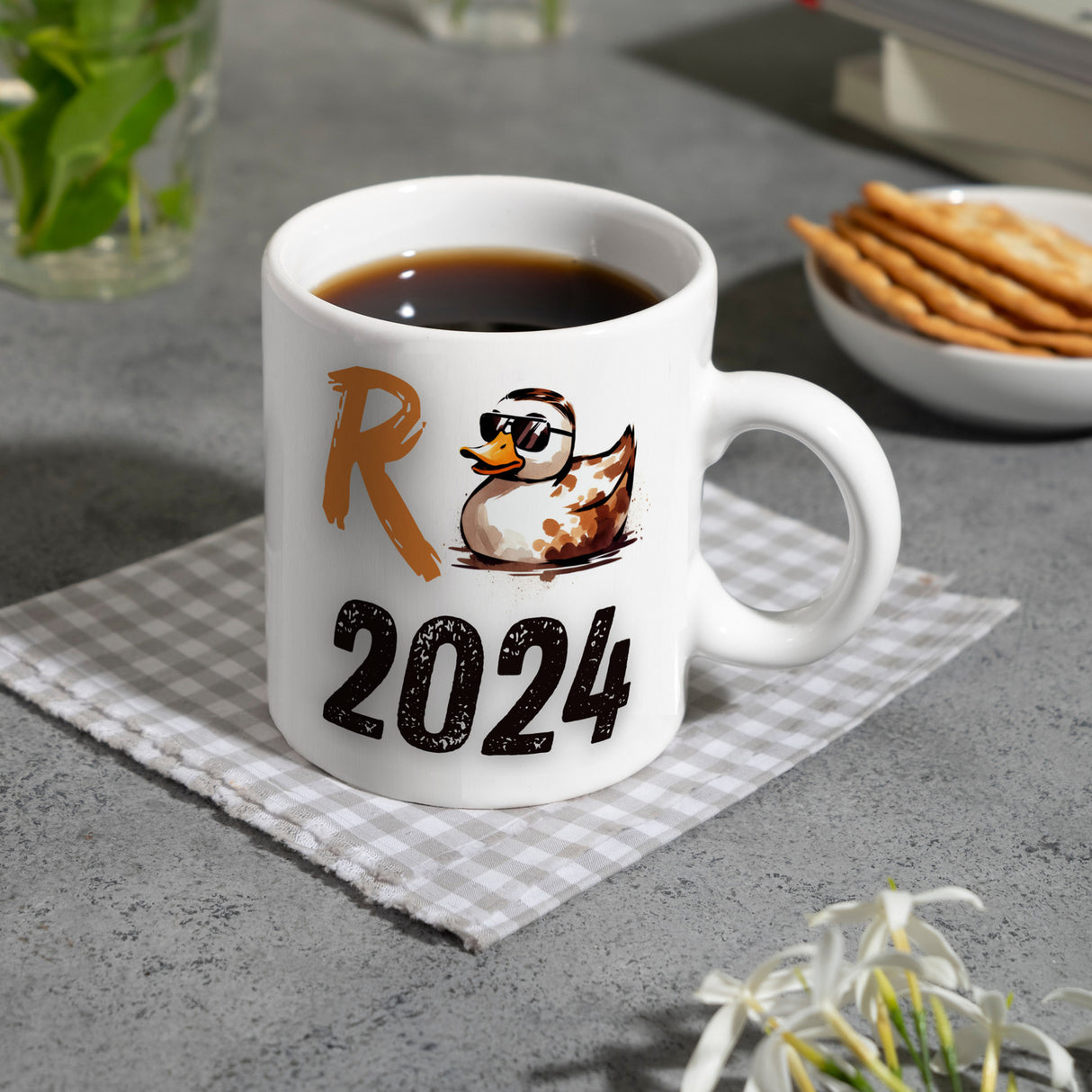Ente mit Sonnenbrille Kaffeebecher mit Spruch Rente 2024