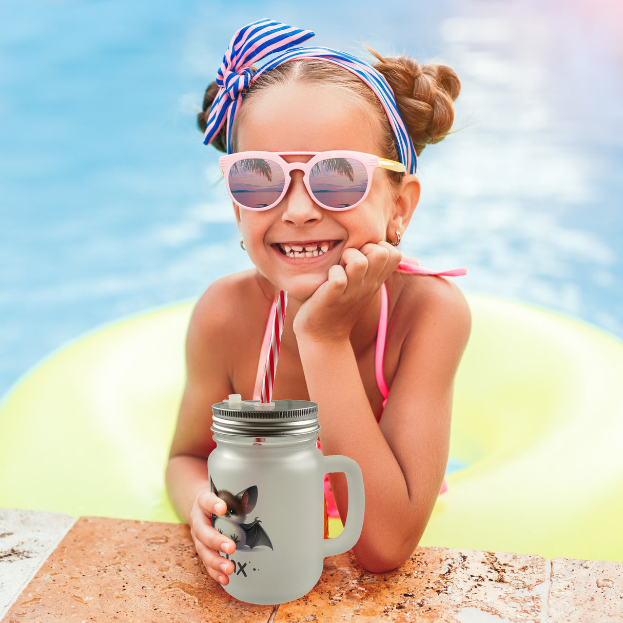 Baby Fledermaus Trinkglas mit Bambusdeckel mit Spruch Relax