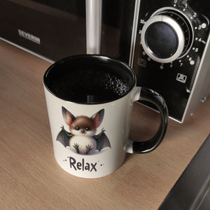 Baby Fledermaus Kaffeebecher mit Spruch Relax