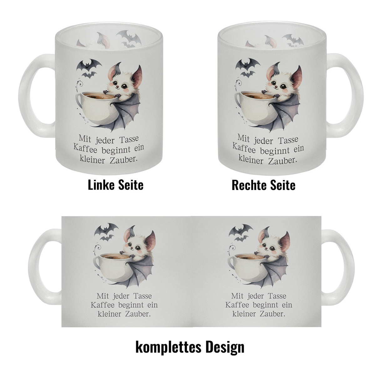 niedliche Fledermaus mit Kaffeetasse Kaffeebecher mit Spruch Jede Tasse Kaffee birgt Zauber