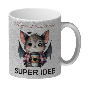 Fledermaus mit Kaffeebecher Kaffeebecher mit Spruch Kaffee ist immer eine super Idee