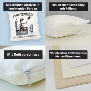 Balkon-Ultra Erdmännchen mit Pyrofackel Kissen mit Spruch Pyrotechnik ist doch kein Verbrechen