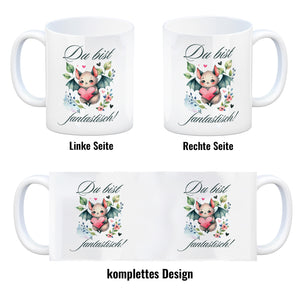 niedliche Fledermaus mit Herz Kaffeebecher mit Spruch Du bist fantastisch