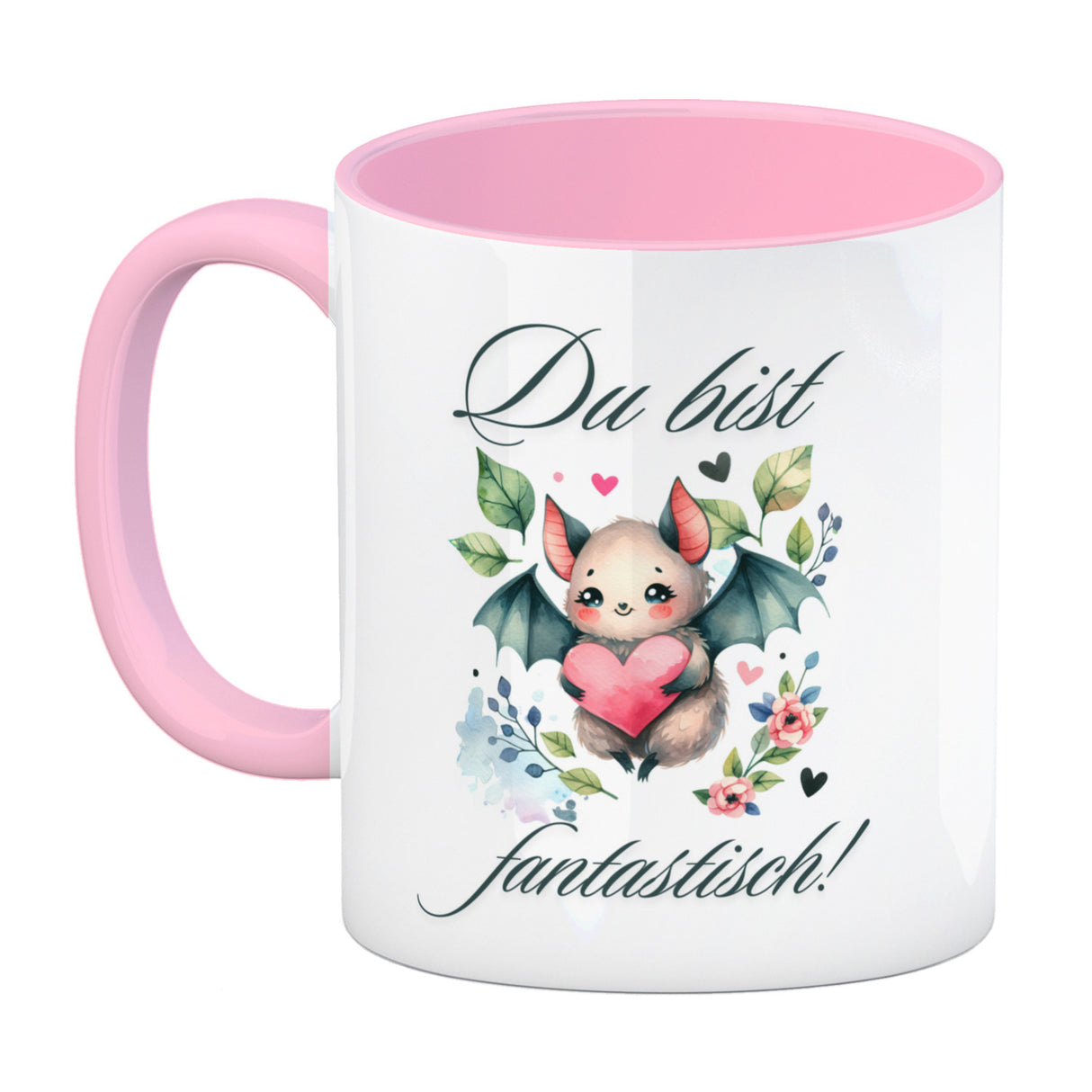 niedliche Fledermaus mit Herz Kaffeebecher mit Spruch Du bist fantastisch