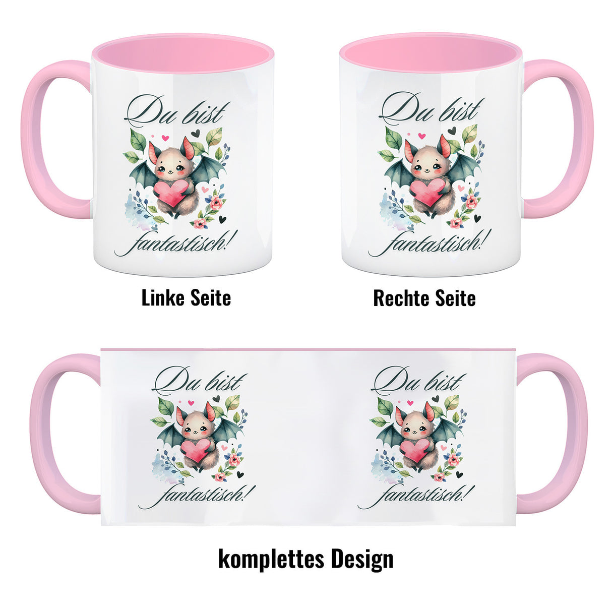 niedliche Fledermaus mit Herz Kaffeebecher mit Spruch Du bist fantastisch