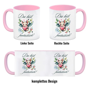 niedliche Fledermaus mit Herz Kaffeebecher mit Spruch Du bist fantastisch