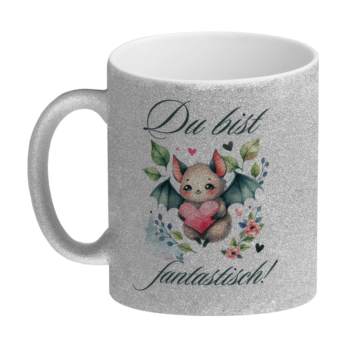 niedliche Fledermaus mit Herz Kaffeebecher mit Spruch Du bist fantastisch