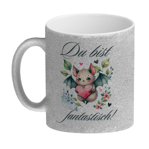 niedliche Fledermaus mit Herz Kaffeebecher mit Spruch Du bist fantastisch
