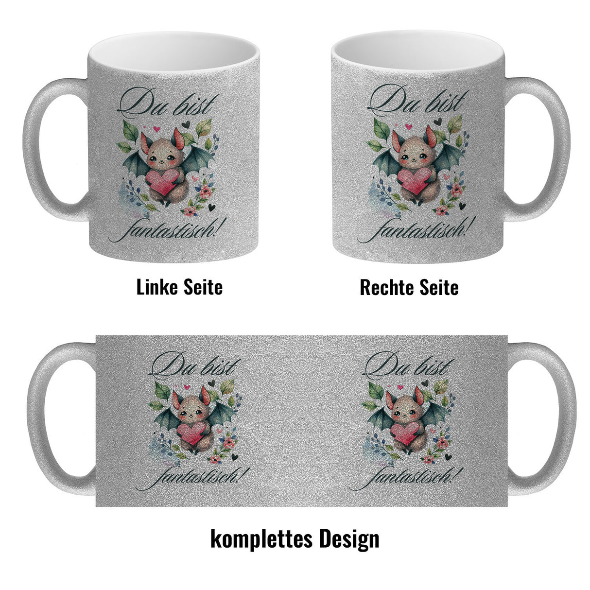niedliche Fledermaus mit Herz Kaffeebecher mit Spruch Du bist fantastisch