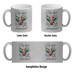 niedliche Fledermaus mit Herz Kaffeebecher mit Spruch Du bist fantastisch