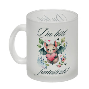 niedliche Fledermaus mit Herz Kaffeebecher mit Spruch Du bist fantastisch