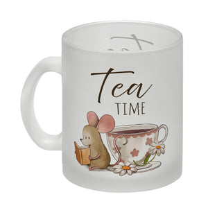 Maus mit Buch Kaffeebecher mit Spruch Tea Time