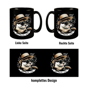 Otter mit Strohhut und Sonnenbrille Tasse in Schwarz mit Spruch Hot Hotter Otter