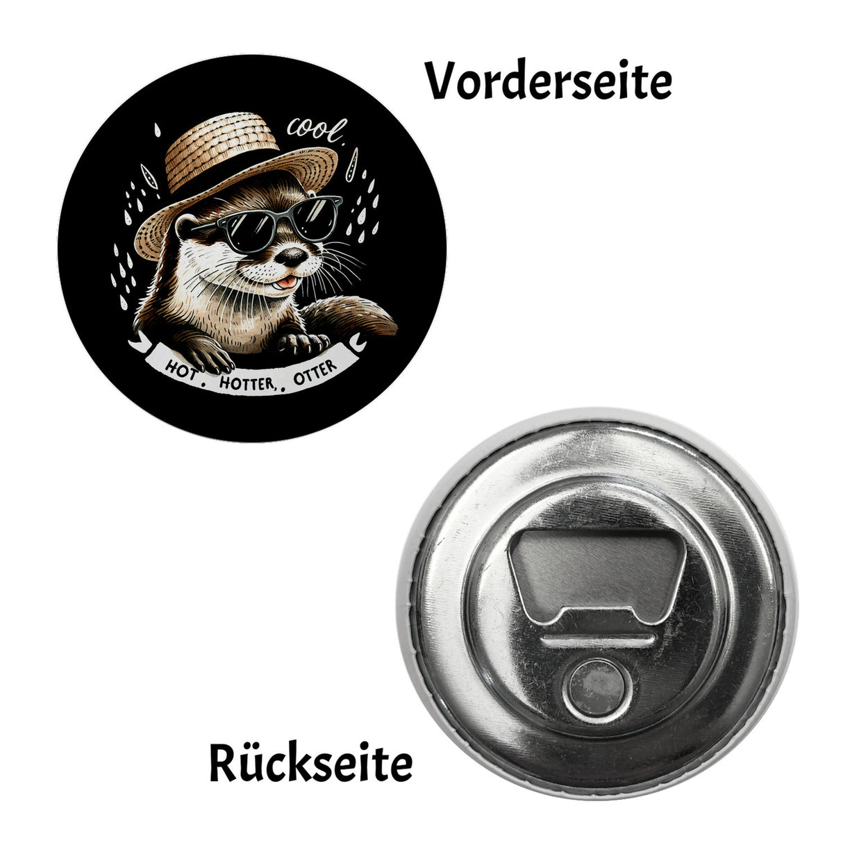 Otter mit Strohhut und Sonnenbrille Magnet rund mit Spruch Hot Hotter Otter