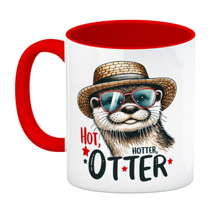 Otter mit Sonnenbrille und Strohhut Kaffeebecher mit Spruch Hot Hotter Otter