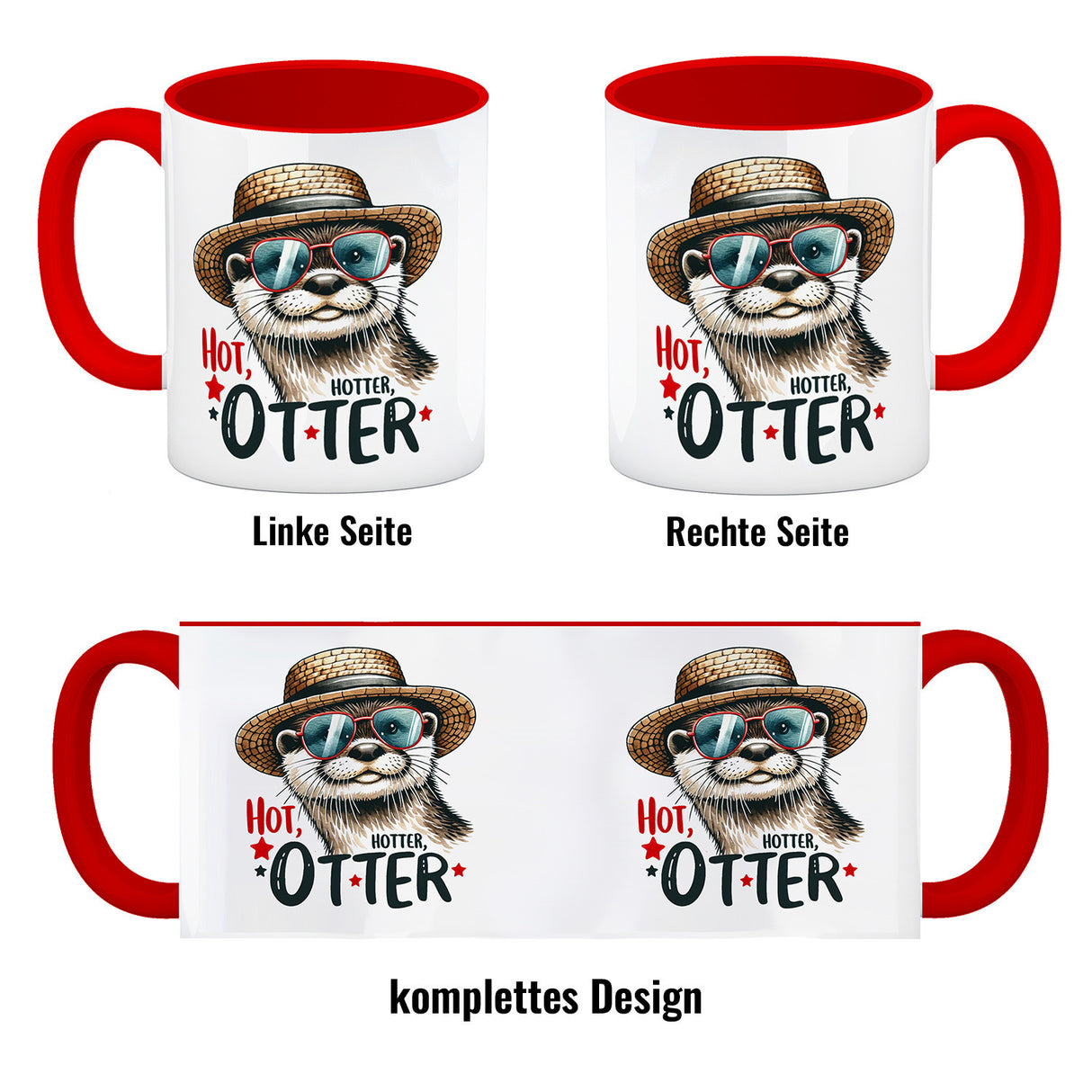 Otter mit Sonnenbrille und Strohhut Kaffeebecher mit Spruch Hot Hotter Otter