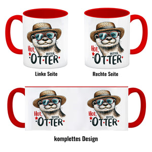 Otter mit Sonnenbrille und Strohhut Kaffeebecher mit Spruch Hot Hotter Otter
