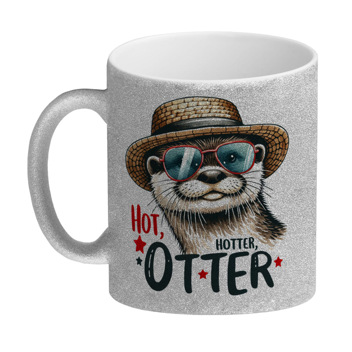 Otter mit Sonnenbrille und Strohhut Kaffeebecher mit Spruch Hot Hotter Otter