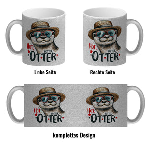Otter mit Sonnenbrille und Strohhut Kaffeebecher mit Spruch Hot Hotter Otter