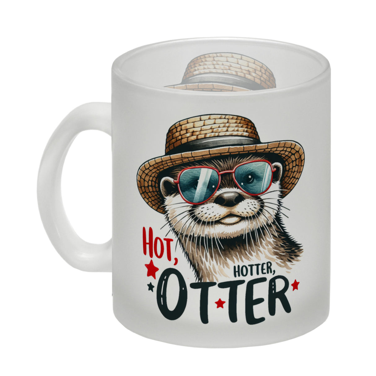 Otter mit Sonnenbrille und Strohhut Kaffeebecher mit Spruch Hot Hotter Otter