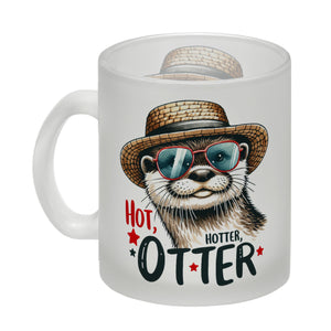 Otter mit Sonnenbrille und Strohhut Kaffeebecher mit Spruch Hot Hotter Otter